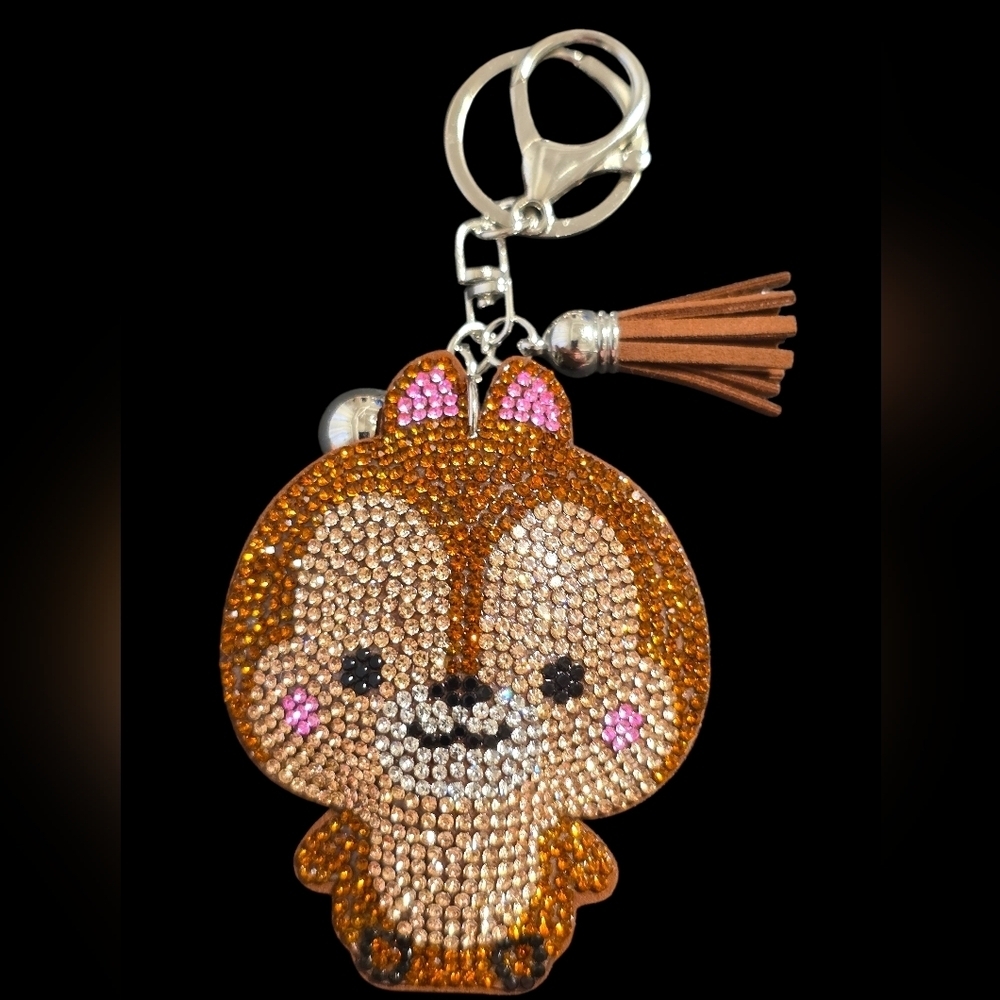 Cute Rhinestone Chipmunk Bag Charm Keychain